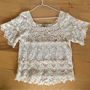 Darling Cream Crochet Lace Blouse Cotton Coquette Girl Feminine Elevated Layer